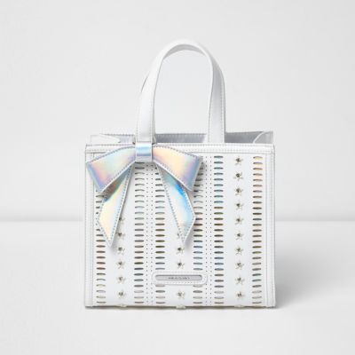 Girls white structured 3D star tote bag